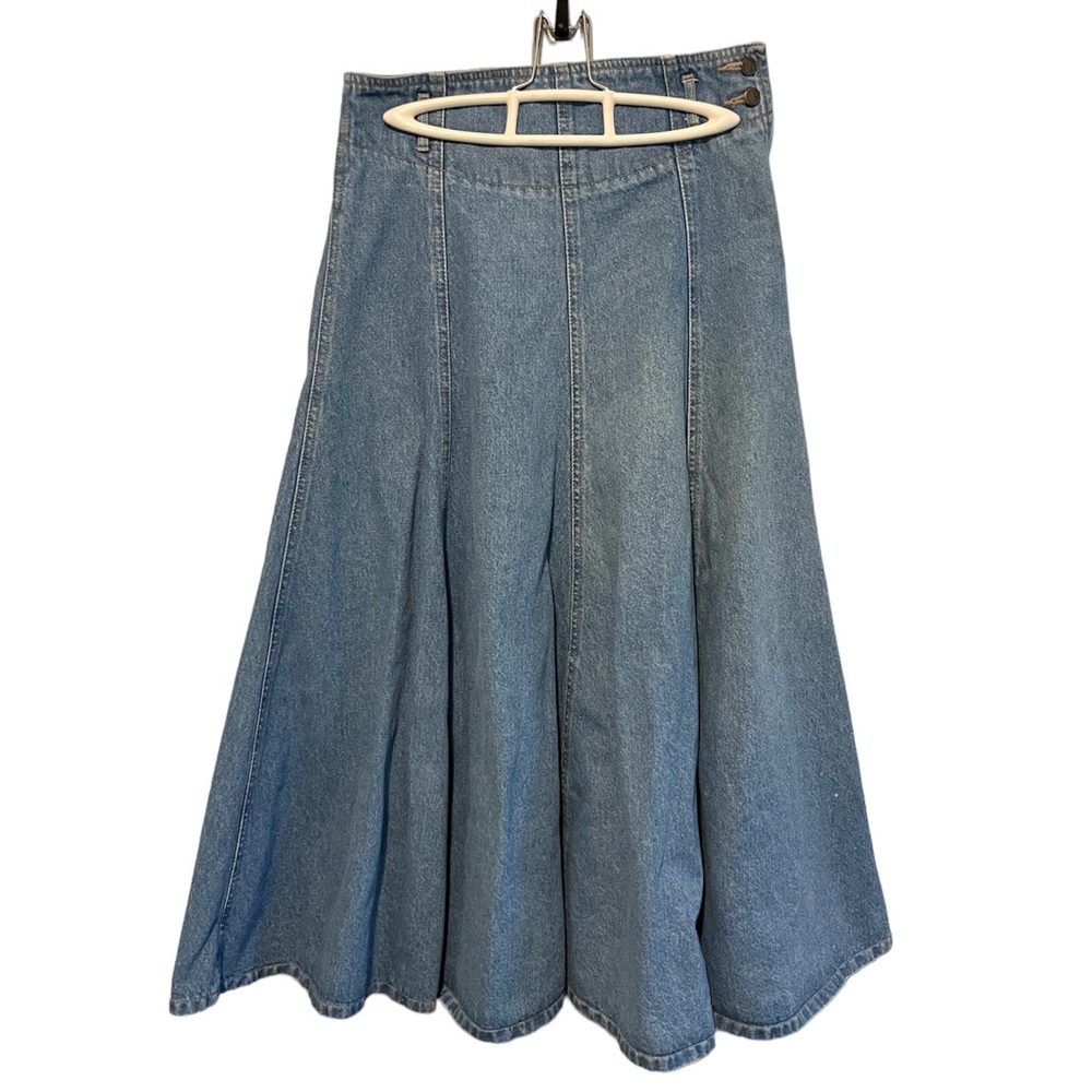 Vintage 80s 90s Lizwear Denim Pleated Midi Maxi Skirt